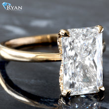 Load image into Gallery viewer, 3.72ctw Radiant Solitaire with Hidden Halo and Pave V Shape on High Polished Shoulders Ring
