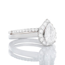 Load image into Gallery viewer, 1.19ctw Bridal Set Pear Lab Created Solitaire with Halo and Matching Diamond Band
