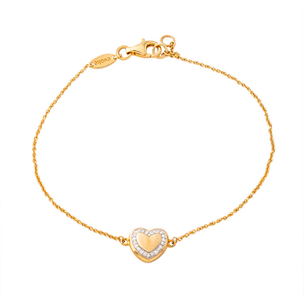 0.05ctw High Polished Heart with Diamond Edges on Rolo Link Bracelet