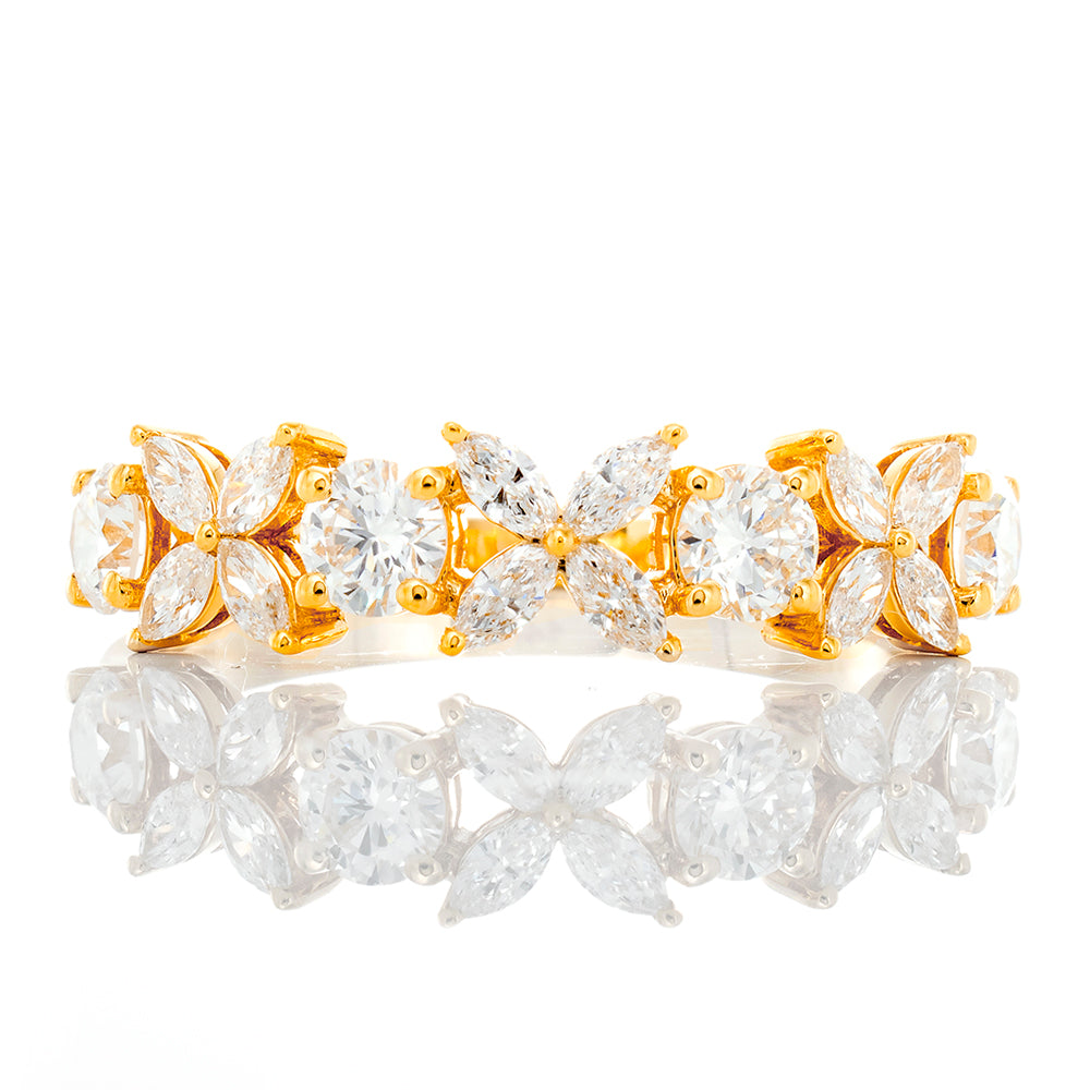 0.91ctw Alternating Marquise Flower and Round Cut Diamond Band