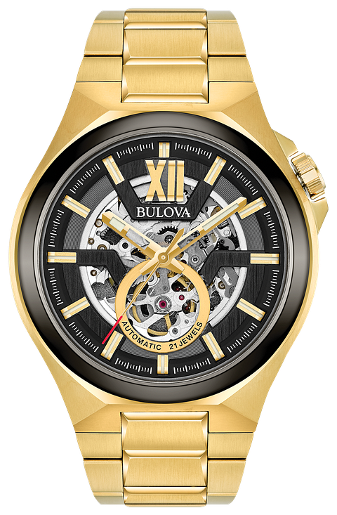 WATCH BULOVA SATIN GOLD STEEL CASE CERAMIC BEZEL SAPPHIRE CRYSTAL