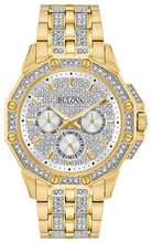Load image into Gallery viewer, WATCH BULOVA CRYSTAL DIAL DATEWHEELS CRYSTAL HEXIGONAL GOLD STEEL CASE

