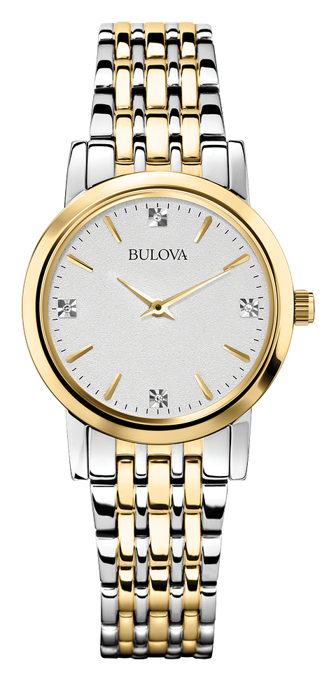 WATCH BULOVA LADY ROUND CASE DIAMOND MAKERS STEEL BRACELET SILVER DIAL