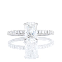 Load image into Gallery viewer, 1.38ctw Radiant Cut Lab Solitaire set into Natural Diamond Shoulders and Basket
