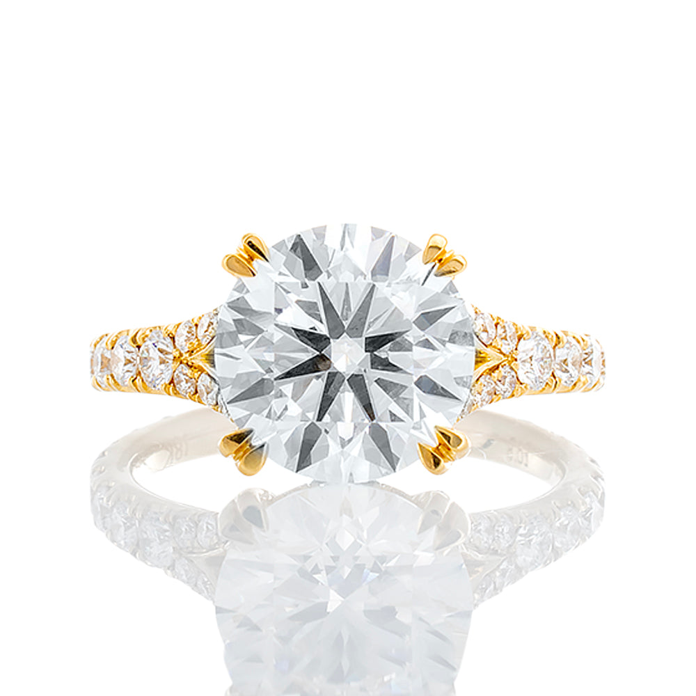 3.92ctw Round Lab Solitaire Natural Split Diamond Pave Shoulders