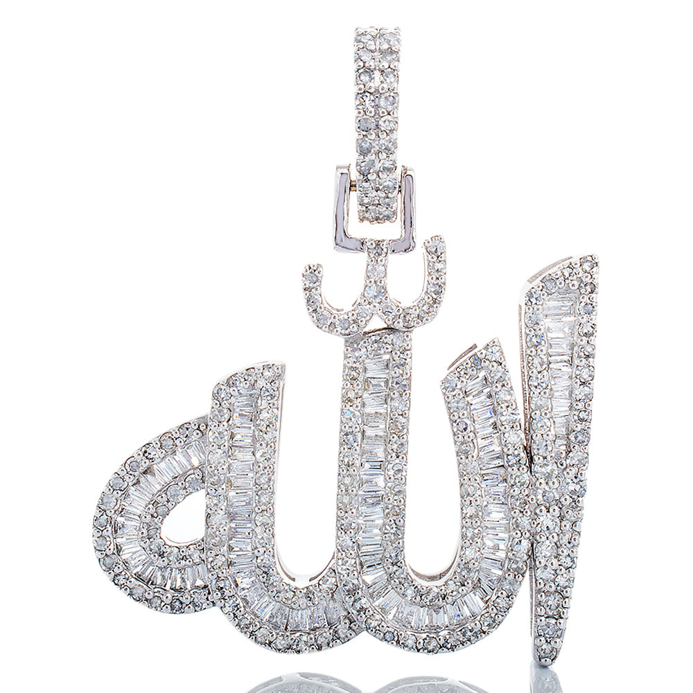 1.40ctw Allah Pendant with Baguette Center and Round Diamond Edges