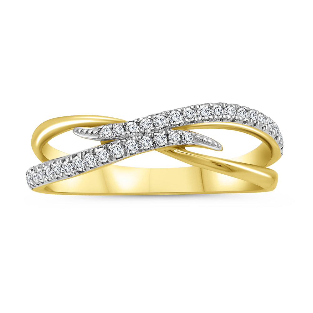 0.24ctw Double Row Crossover Design with Diamond Pave and High Polished