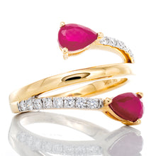 Load image into Gallery viewer, 0.25ctw Diamond Pave and Two Pear Cut Ruby Cross Over Band
