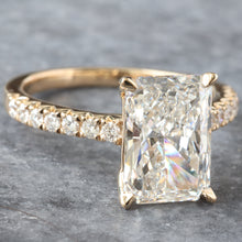 Load image into Gallery viewer, 3.28ctw Radiant Solitaire with Upswept Shared Prongs Diamond Shoulders Ring
