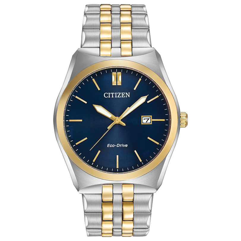 WATCH CITIZEN CORSO ECO DRIVE BLUE DIAL GOLD BEZEL DATE
