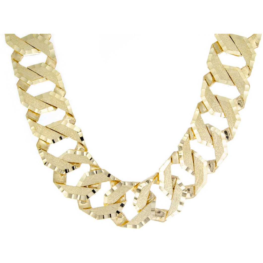 17mm Hexagonal Shape Brushed & Diamond Cut Casting Link Chain 10k Gold