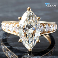 Load image into Gallery viewer, 3.75CTW LAB 8 Prong Marquise Center With Graduating Tapered Diamond Shoulders &amp; Herringbone Design Profile
