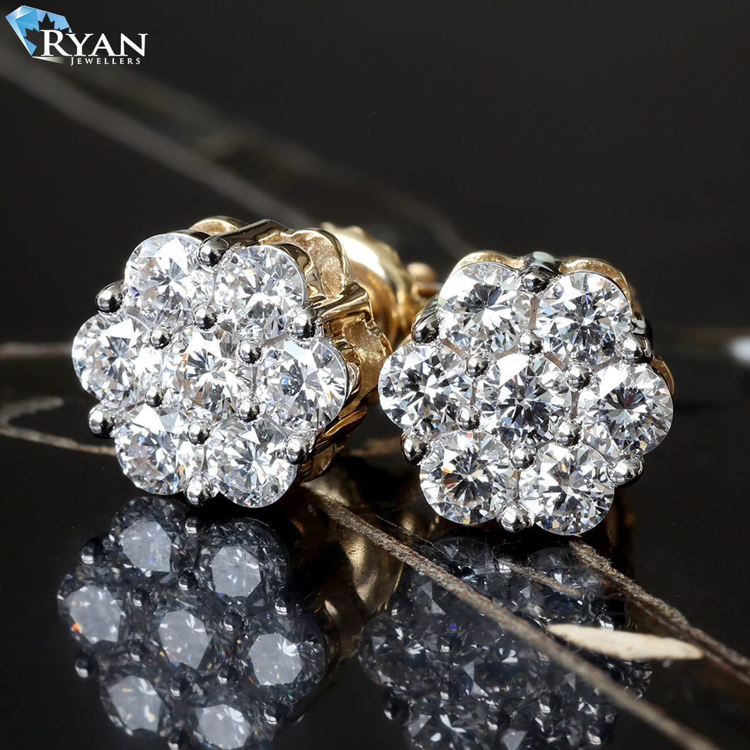 LAB EARRING GY 14K 1.00CTW FLOWER CLUSTER STUD SEVEN STONE