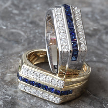 Load image into Gallery viewer, 0.40ctw Three Row Table Top with Channel Set Princess Cut Lab Blue Sapphire and Two Row Lab Diamonds
