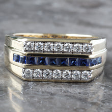 Load image into Gallery viewer, 0.40ctw Three Row Table Top with Channel Set Princess Cut Lab Blue Sapphire and Two Row Lab Diamonds
