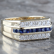 Load image into Gallery viewer, 0.40ctw Three Row Table Top with Channel Set Princess Cut Lab Blue Sapphire and Two Row Lab Diamonds

