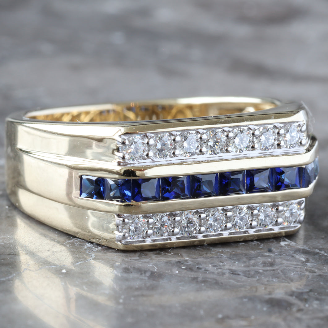 0.40ctw Three Row Table Top with Channel Set Princess Cut Lab Blue Sapphire and Two Row Lab Diamonds
