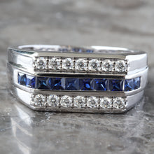 Load image into Gallery viewer, 0.40ctw Three Row Table Top with Channel Set Princess Cut Blue Sapphire Center and Two Row Lab Diamond
