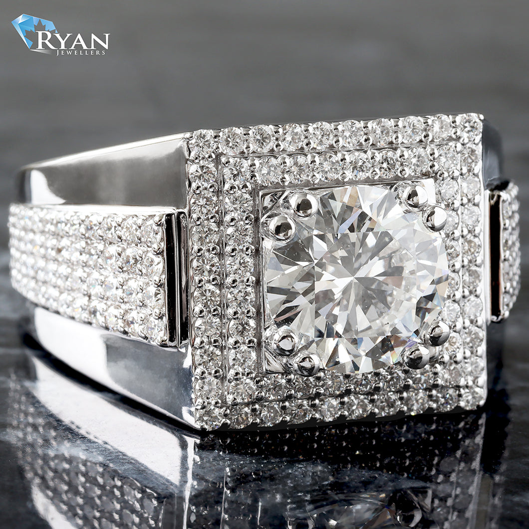 4.46ctw Round Brilliant Solitaire Center with Double Square Halo Ring