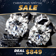 Load image into Gallery viewer, 1.04CTW LAB Round Solitaire 4 Prong Leaf Basket Studs
