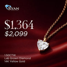 Load image into Gallery viewer, 1.50CTW LAB Heart Diamond 3 Prong Pendant With High Polish Bail On Chain
