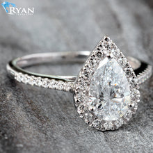 Load image into Gallery viewer, 1.25ctw Pear Solitaire with Pave Halo and Shoulders
