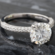 Load image into Gallery viewer, 2.57ctw Round Solitaire with Hidden Halo Three Sided Pave Shoulders Ring
