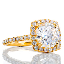 Load image into Gallery viewer, 3.08ctw Round Brilliant Lab Diamond with Cushion Halo and Upswept Diamond Shoulders
