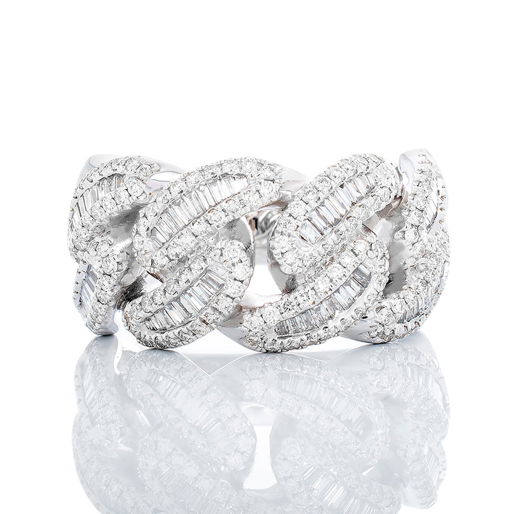 1.56ctw Tiger Miami Cuban Ring with Baguette & Round Diamonds