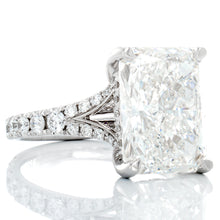 Load image into Gallery viewer, 6.11ctw Radiant Lab Solitaire with Natural Pave Split Shoulders and Diamond Basket
