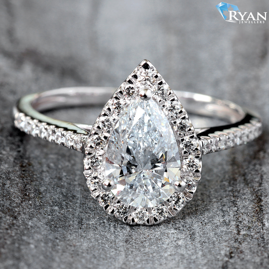 1.25ctw Pear Solitaire with Pave Halo and Shoulders