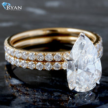 Load image into Gallery viewer, 3.30ctw Bridal Set Pear Solitaire with Pave Setting and Diamond Band
