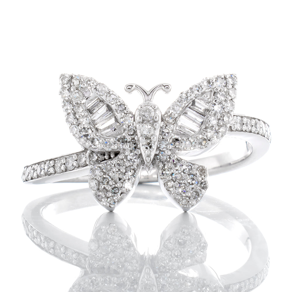 0.45ctw Round & Baguette Diamond Butterfly Ring