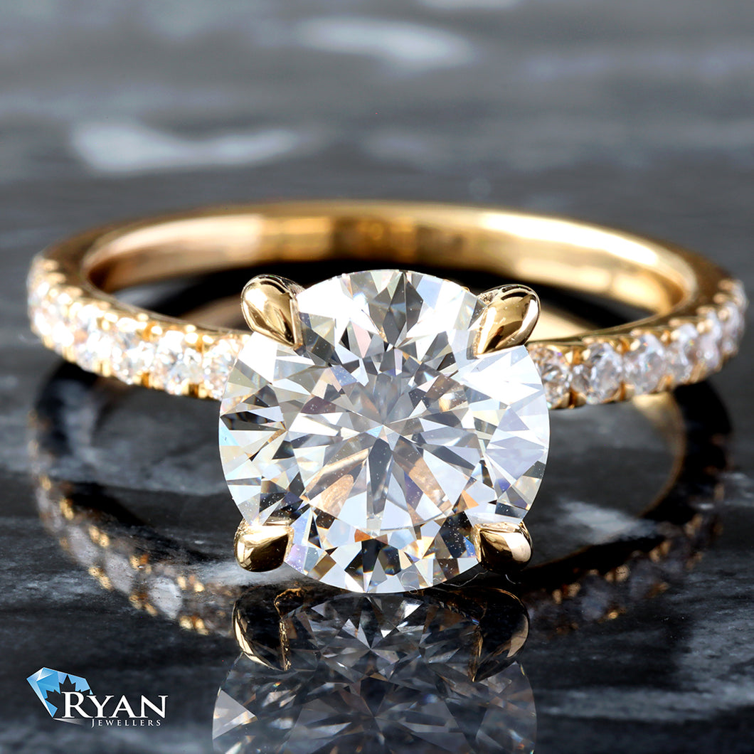 2.88ctw Round Solitaire with Hidden Halo and Pave Shoulders Ring