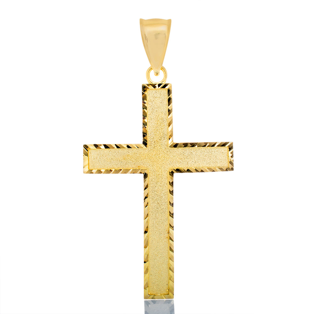 Cross Pendant with Sandblast Center and Diamond Cut Edges