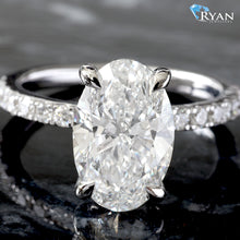 Load image into Gallery viewer, 4.06ctw Oval Solitaire with Hidden Halo and Pave Shoulders Ring
