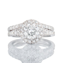 Load image into Gallery viewer, 1.75ctw Round Solitaire Round Halo with Slight Split Pave Shoulders and Matching Band
