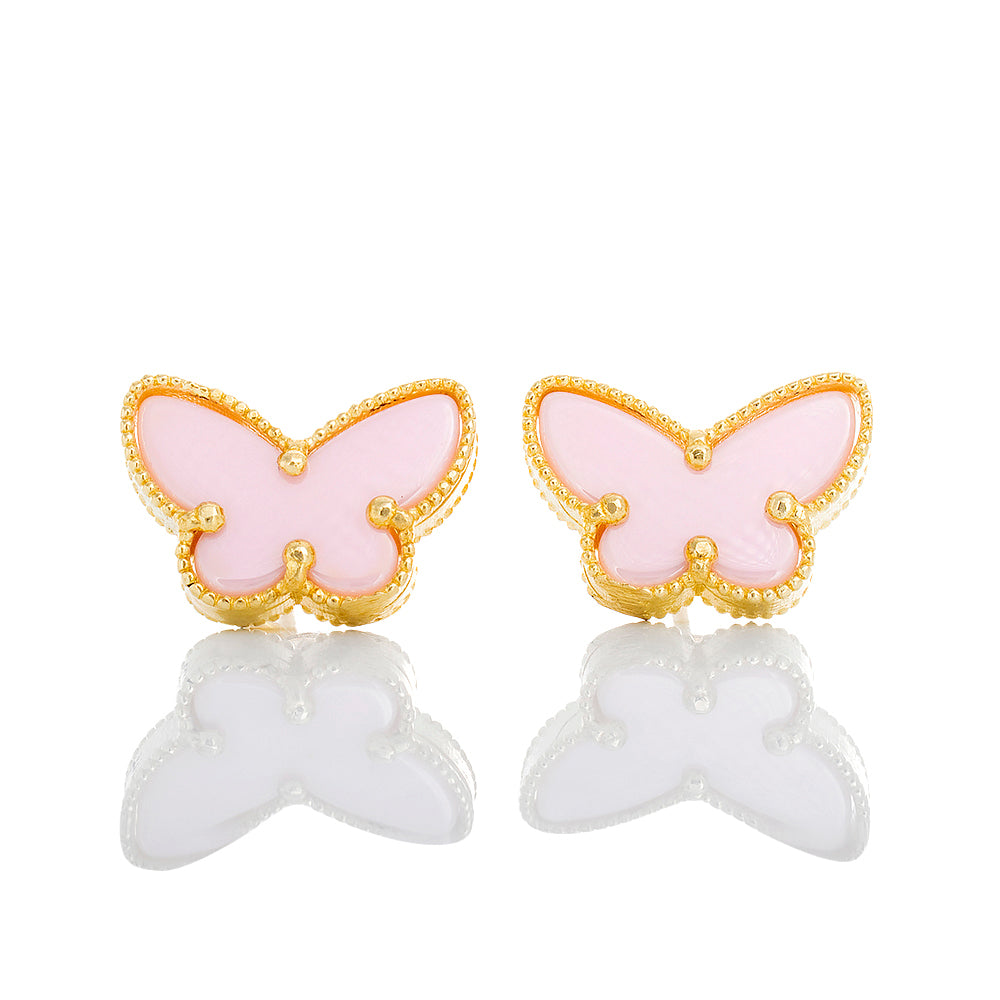 Butterfly Studs with Pink Enamel