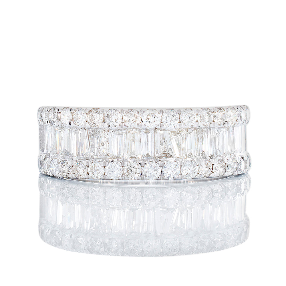 2.10ctw Tapered Baguette Center with Round Cut Diamond Sides Band