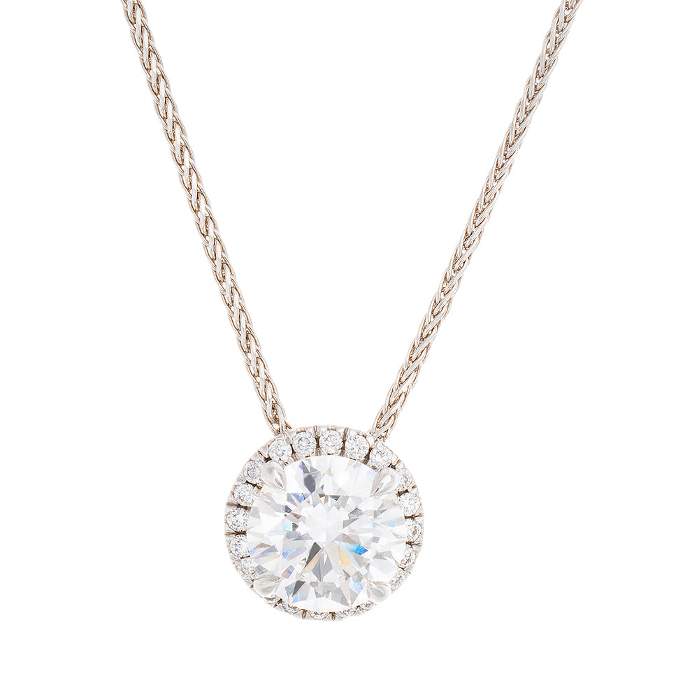 1.00ctw Round Brilliant Solitaire with Round Halo Slider Bail Lab Diamond Pendant