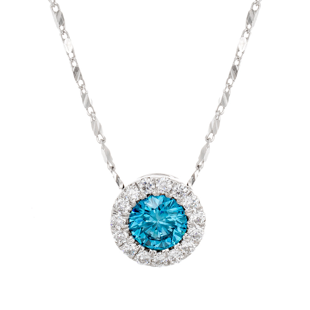 1.00ctw Round Solitaire Blue Dimond Halo Margarita Pendant