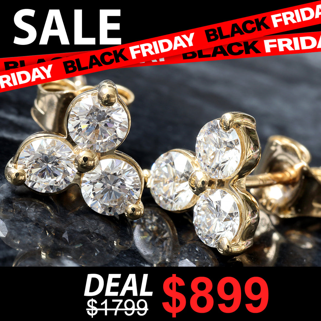 LAB EARRING GY 10K 1.00CTW THREE STONE CLUSTER STUDS