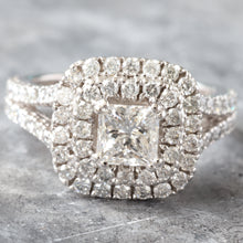 Load image into Gallery viewer, 2.00CTW Princess Cut Diamond with Double Cushion Halo and Split Pave Shoulders Ring
