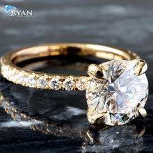 Load image into Gallery viewer, 3.44ctw Round Solitaire Pave Shoulders and Hidden Halo Ring
