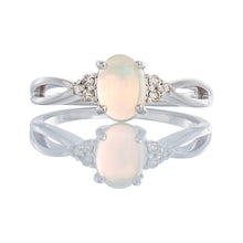 Load image into Gallery viewer, 0.45ct Oval Opal with 0.07ctw Three Diamond Triangle Shoulders Ring
