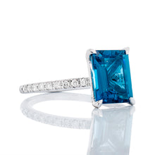 Load image into Gallery viewer, 2.65ct Emerald Cut London Blue Topaz with 0.25ctw Diamond Shoulders
