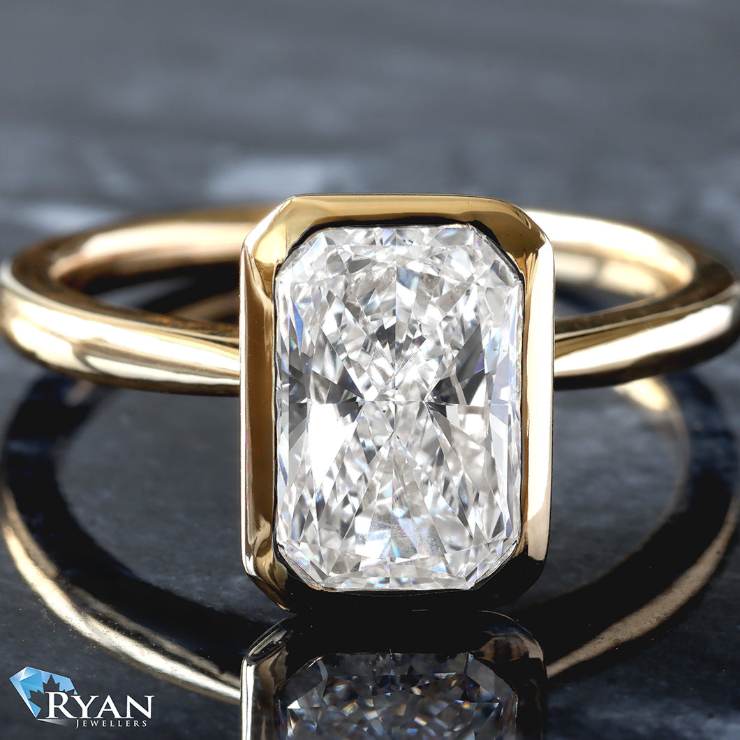 2.50ctw Radiant Solitaire with Bezel Setting and Tulip Basket High Polished Shoulders Ring