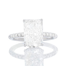 Load image into Gallery viewer, 3.55ctw Radiant Lab Solitaire Pave Shoulders with Hidden Outer Halo
