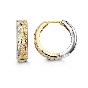 Tri Gold Diamond Cut Huggie Hoops