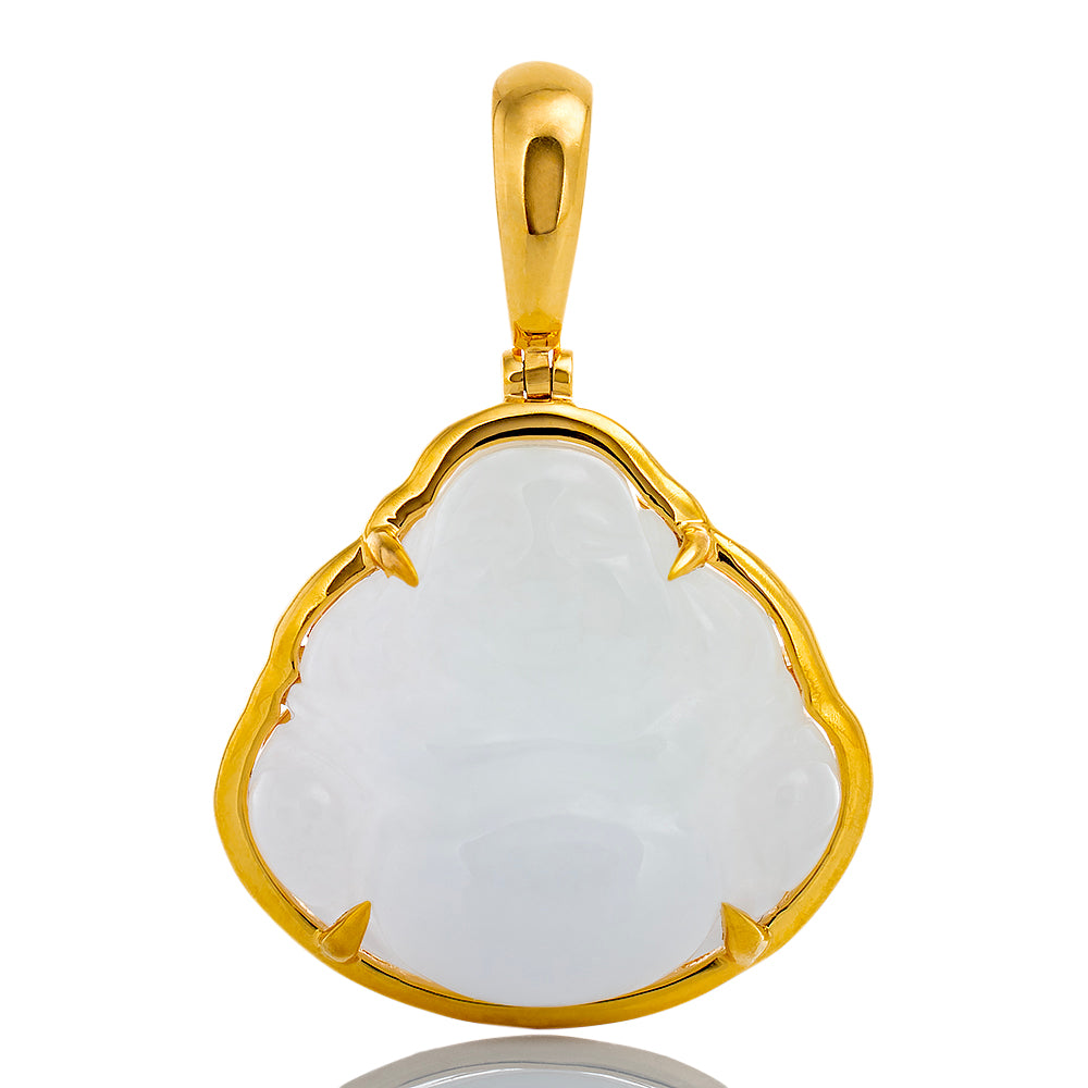 White Jade Buddha with Gold Frame